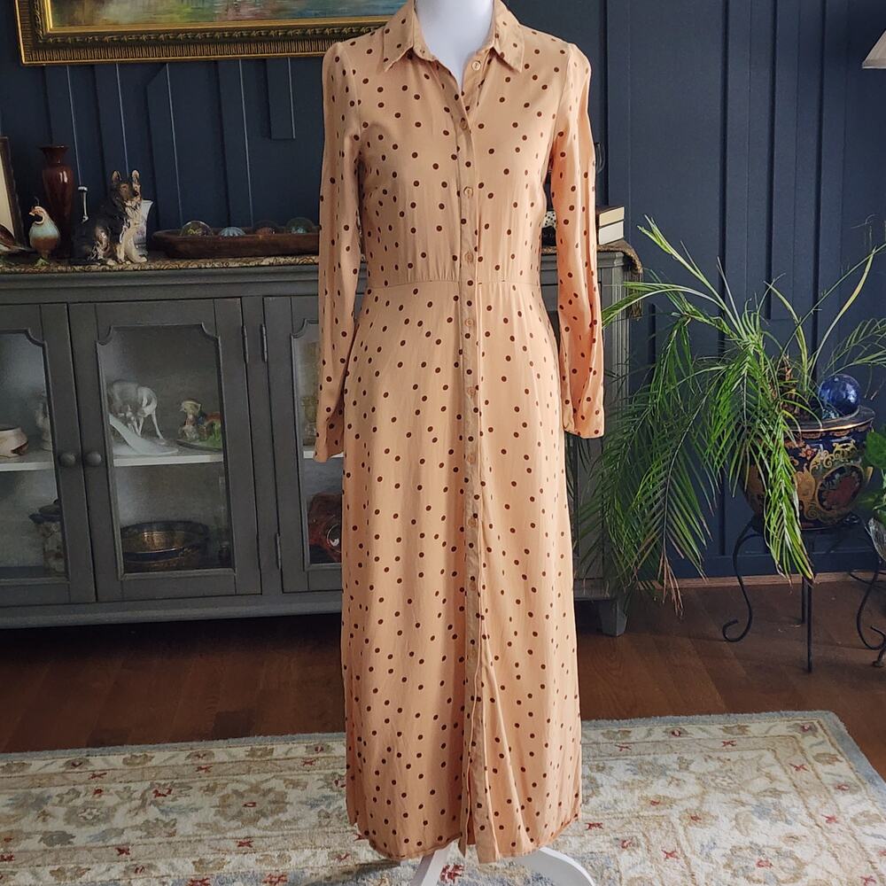 ASOS Polka Dot Long Sleeve Maxi Shirt Dress Sz 0